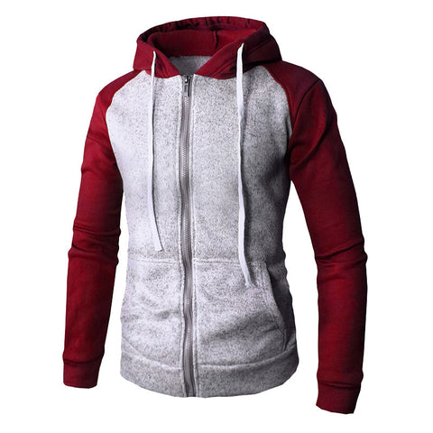 Men Hoodies Zipper Jacket Color Patch Tracksuit Hooded Sweatshirts