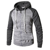 Men Hoodies Zipper Jacket Color Patch Tracksuit Hooded Sweatshirts