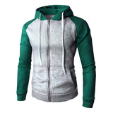 Men Hoodies Zipper Jacket Color Patch Tracksuit Hooded Sweatshirts