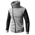 Men Hoodies 2018 Fashion Turtleneck Zipper Jacket Patch Leather Sleeve Sweatshirt