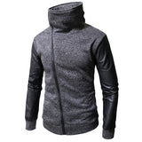 Men Hoodies 2018 Fashion Turtleneck Zipper Jacket Patch Leather Sleeve Sweatshirt