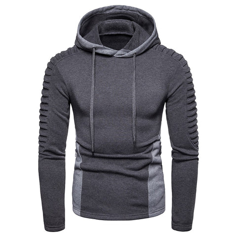 Men Hoodies Long Sleeve Sweatshirt Fashion Fold Zipper Pocket Cotton Puoover Casual Hip Hop