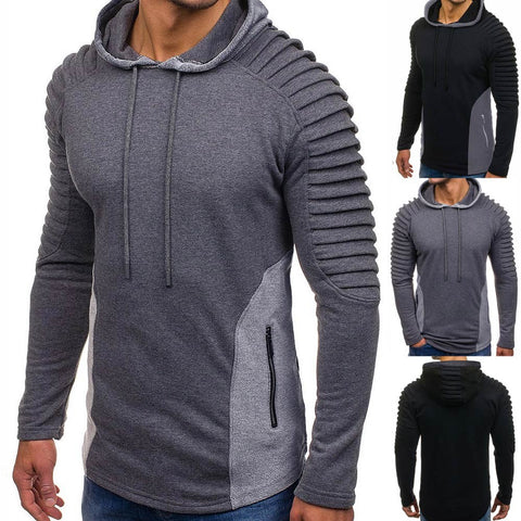 Men Hoodies Long Sleeve Sweatshirt Fashion Fold Zipper Pocket Cotton Jersey Casual Hip Hop